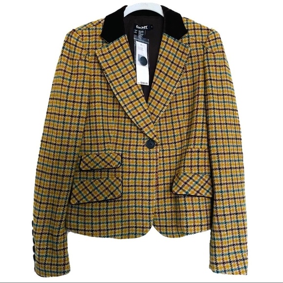 Dkny Jackets & Blazers - DKYN Plaid Ridding Jacket  Blazer Velvet Collar Size 4 NWT